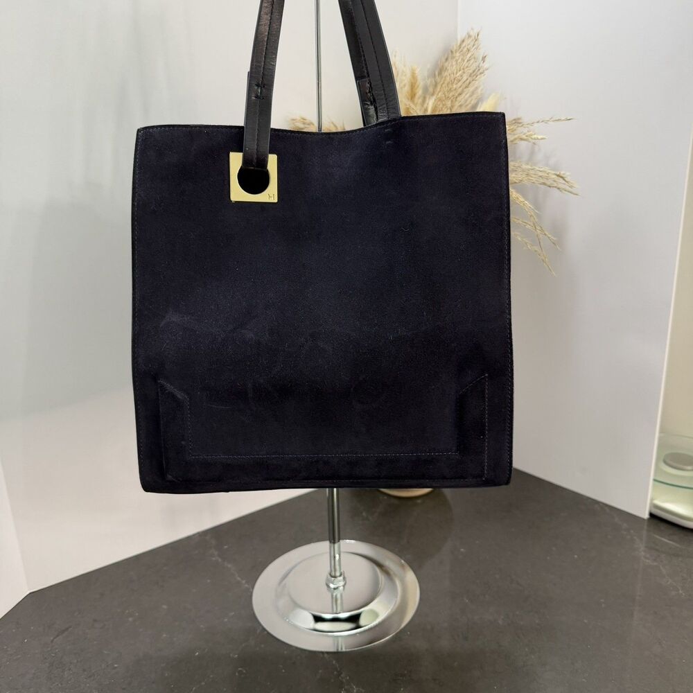 Halston Heritage Women Navy Tote Leather/Suede Minimalist Chic Luxury Unique Med